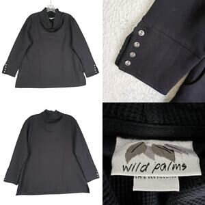 Wild Palms Sweater Long Sleeve Women’s Size Medium M Black Cowl Neck
